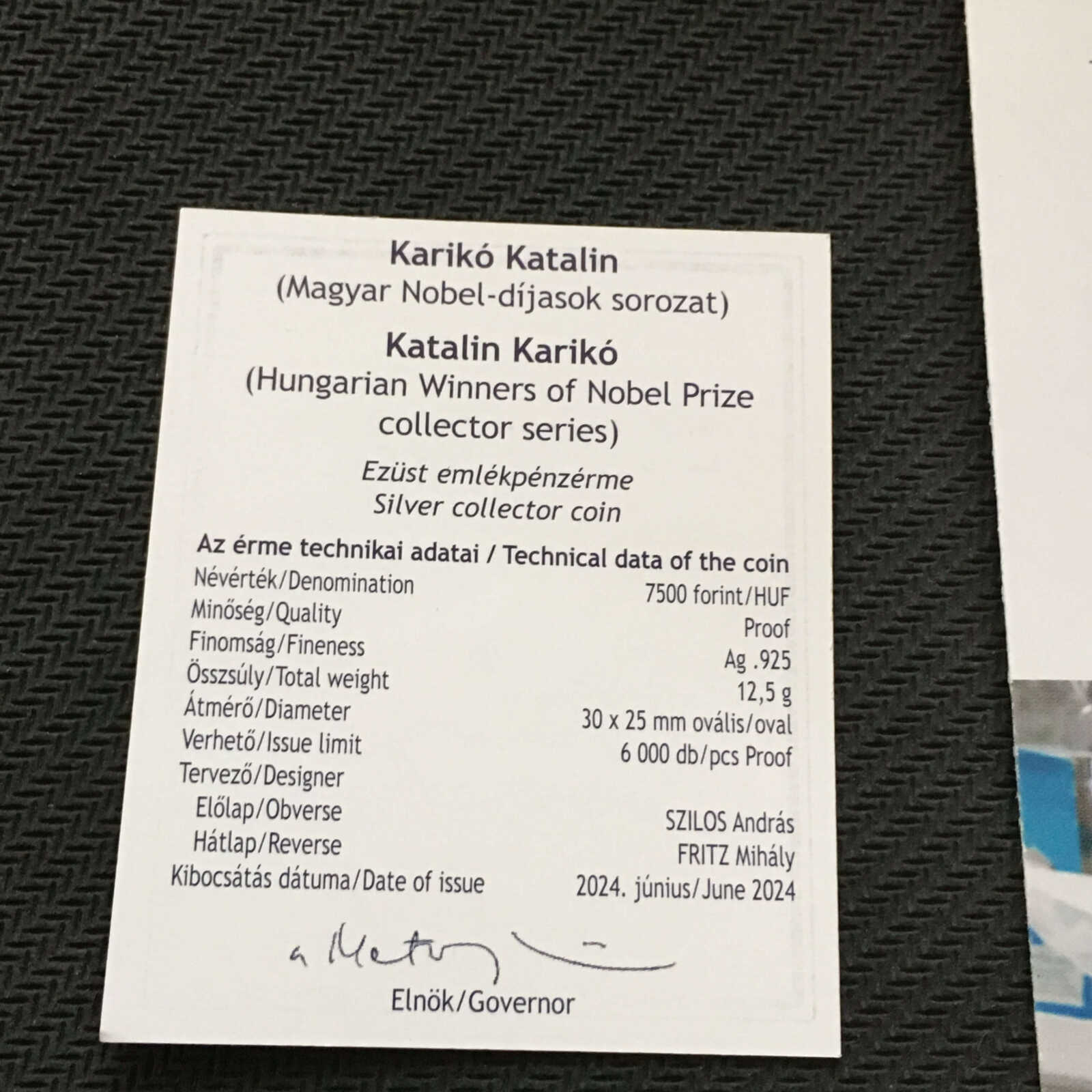 2024. évi Karikó Katalin ezüst 7500 Ft emlékérme Proof - Image 2