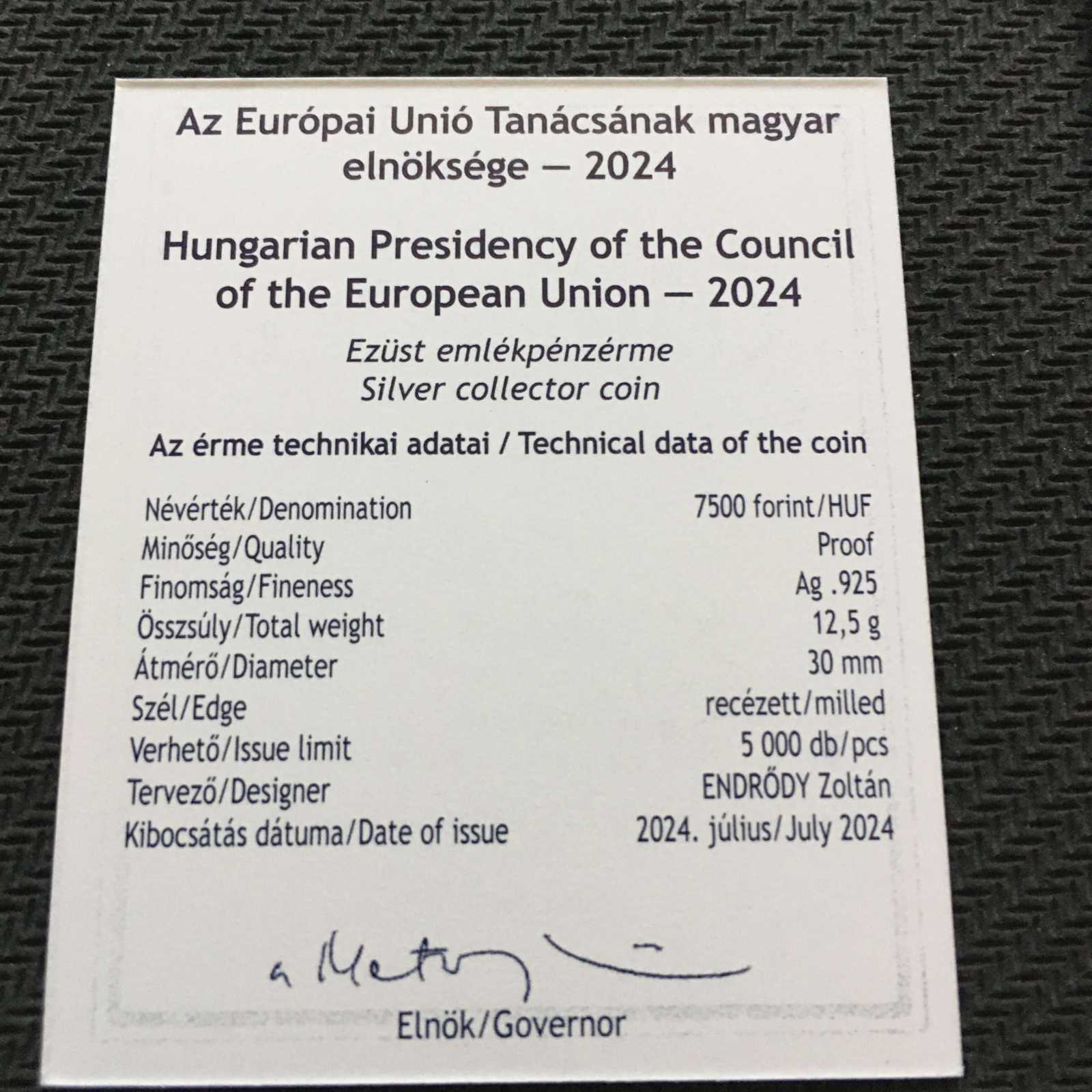 2024. évi Magyarország az Európai Unió Tanácsának soros elnöke ezüst emlékérme - Image 2